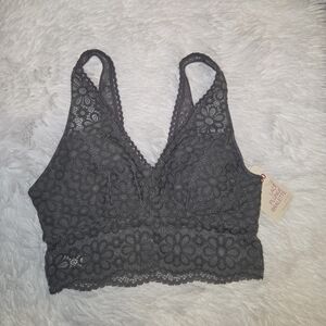 New With Tags SO Grey XS Lace Plunge Bralette
